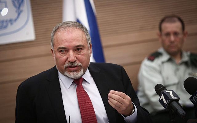 Defense Minister Avigdor Liberman attends a Defense and Foreign Affairs Committee meeting at the Knesset, October 31, 2016. (Miriam Alster/Flash90)