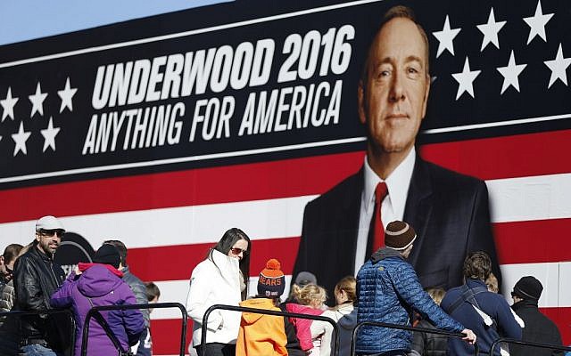 The 'Underwood 2016' booth outside of the Republican presidential debate at the Peace Center in Greenville, South Carolina, February 13, 2016. (AP Photo/John Bazemore, File)