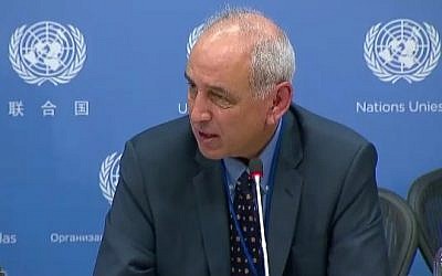 Michael Lynk, the UN's special rapporteur on the situation of human rights in the Palestinian territories, on October 28, 2016 (Courtesy)