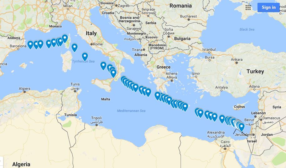Map of the Mediterranean Sea (Google Maps, 2016)