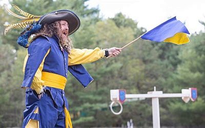 Performer Joshua Rudy appears in King Richard's Faire as the master-at-arms in Carver, Massachusetts, September 24, 2016 (Elan Kawesch/The Times of Israel)