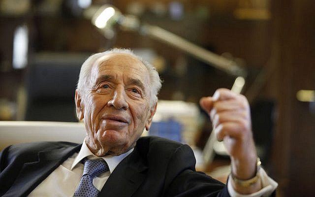 Shimon Peres speaking during an interview in the president’s residence in Jerusalem, April 10, 2013. (Lior Mizrahi/Getty Images/JTA)