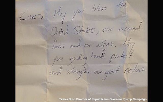 The note placed in the Western Wall on Donald Trump's behalf (Twitter)