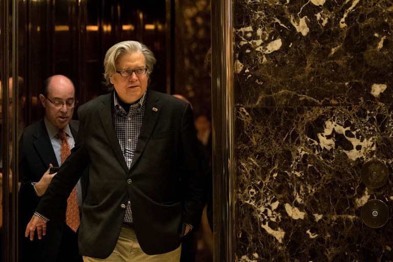 Steve Bannon exits an elevator in the lobby of Trump Tower, in New York City, November 11, 2016. (Drew Angerer/Getty Images/AFP)