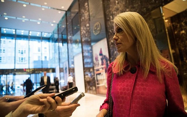 Trump campaign manager Kellyanne Conway talks to reporters at Trump Tower, November 17, 2016 in New York City. (Drew Angerer/Getty Images/AFP)