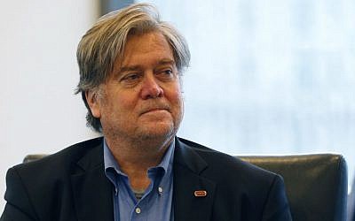 President-elect Donald Trump's appointment for senior counselor and chief White House strategist Steve Bannon looks on during a national security meeting with advisers at Trump Tower, October 7, 2016, in New York. (AP Photo/ Evan Vucci)