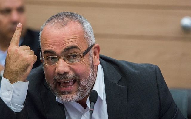 Arab-Israeli parliament member Osama Saadi reacts during a debate at the Interior Affairs committee meeting, on November 10, 2015. (Yonatan Sindel/Flash90)
