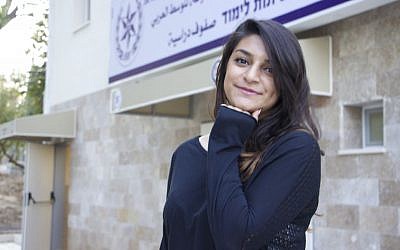 Katarina Abu Akell, a 20-year-old Christian from Kfar Yasif, is one of the many hundreds of young Arabs who have answered the call to join Israel's police force since September, 2016.  (Dov Lieber / Times of Israel)