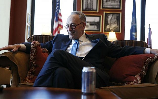 Senate Minority Leader-elect Chuck Schumer of New York in an interview with The Associated Press in his office on Capitol Hill in Washington, Friday, Nov. 18, 2016. (AP Photo/Alex Brandon)