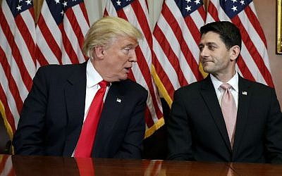 US President-elect Donald Trump talks with House Speaker Paul Ryan of Wisconsin on Capitol Hill in Washington, November 10, 2016. (AP Photo/Alex Brandon)