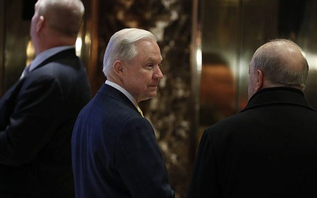 Sen. Jeff Sessions, R-Ala., waits for an elevator as he arrives at Trump Tower in New York, November 16, 2016. (AP/Carolyn Kaster)