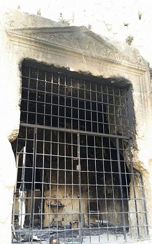 The tomb of King Jehoshaphat, Kidron Valley, Jerusalem, after a suspected arson attack.
