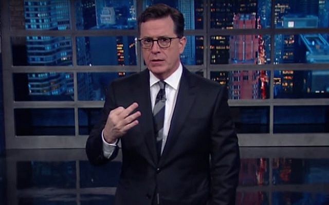 Stephen Colbert on the set of his late-night CBS show, Nov. 3, 2016. (Screen capture YouTube)