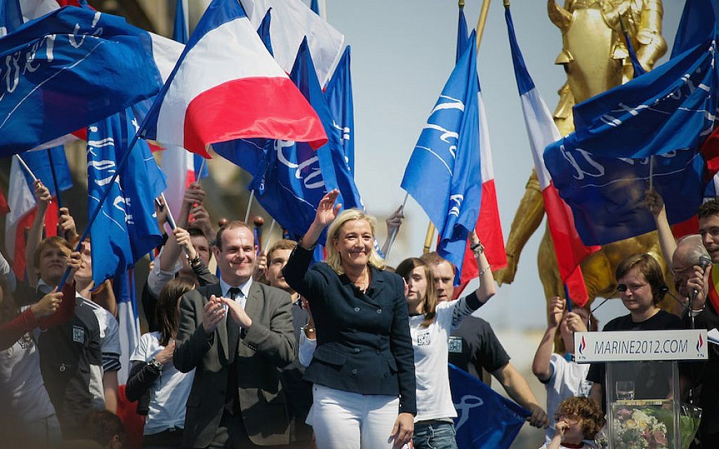 Marine Le Pen, head of France’s far-right party, attending a rally in Paris, May 1, 2011. (Franck Prevel/Getty Images)