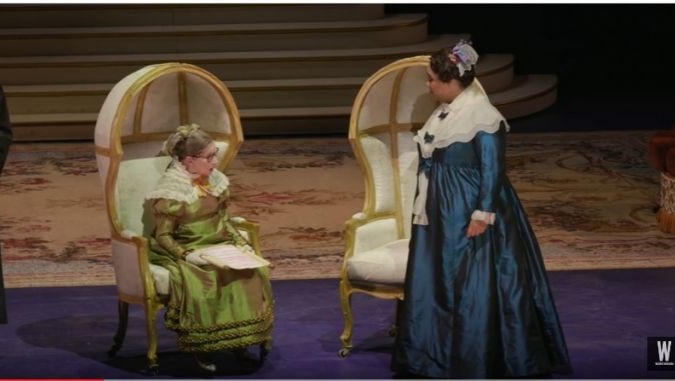 US Supreme Court Justice Ruth Bader Ginsburg (L) performs in the Washington National Opera in 'The Daughter of the Regiment' on November 12, 2016. (screen capture: YouTube)