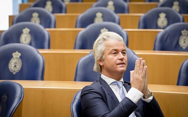 Geert Wilders, leader of the right-wing Dutch Party for Freedom (Partij voor de Vrijheid -- PVV), at the Senate at the Binnenhof in The Hague, Holland, November 17, 2016. (AFP/ANP/Bart Maat)