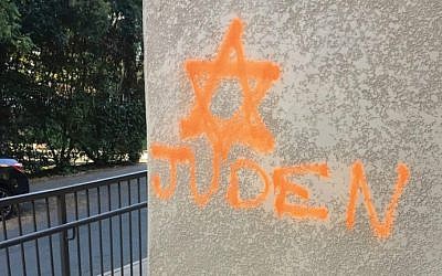 Anti-Semitic graffiti left on a building near the University of Virginia campus in Charlottesville. (Courtesy Michaela Brown via JTA)
