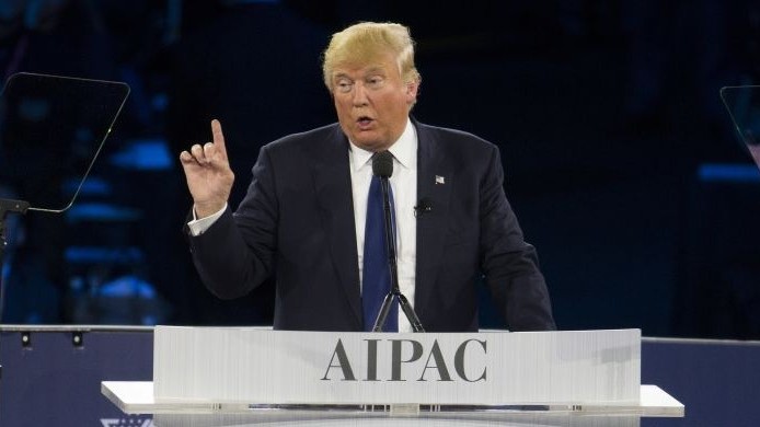 Then Republican presidential candidate Donald Trump speaks at the 2016 American Israel Public Affairs Committee (AIPAC) Policy Conference at the Verizon Center, on Monday, March 21, 2016, in Washington. (Evan Vucci/AP)