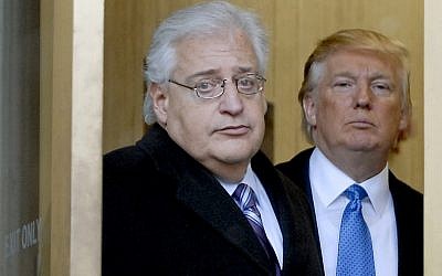 Donald Trump and attorney David Friedman exit the Federal Building, following an appearance in US Bankruptcy Court on February 25, 2010, in Camden, New Jersey. (Bradley C Bower/Bloomberg News, via Getty Images / JTA)