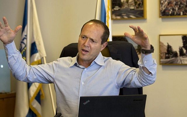 In this Thursday, Oct. 8, 2015 file photo, Jerusalem Mayor Nir Barkat, speaks during an interview with The Associated Press in his Jerusalem office. (AP/Tsafrir Abayov)