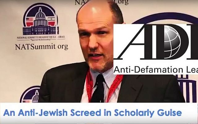 Stephen M. Walt and the ADL logo flashing during a pro-Trump ad put out by the white nationalist National Policy Institute on November 1, 2016. (screen capture: YouTube)