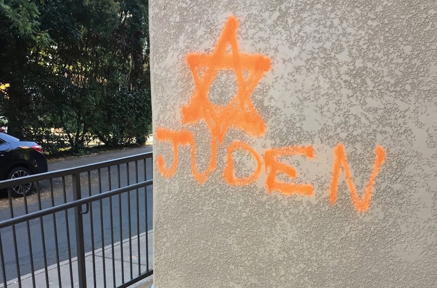 Anti-Semitic graffiti left on a building near the University of Virginia campus in Charlottesville. (Courtesy of Michaela Brown) 