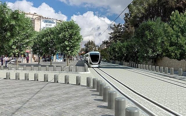 Photo distributed by the Jerusalem City Hall demonstrating how Emek Refaim Street will look with a new planned light rail line. (Jerusalem City Hall)