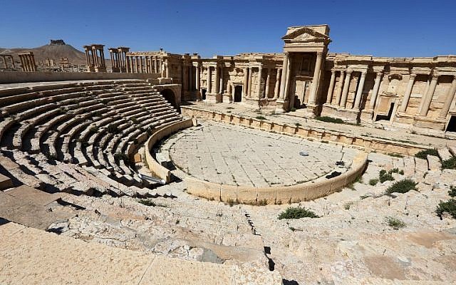 The Roman amphitheater in the ancient city of Palmyra in central Syria, March 31, 2016. (AFP/Joseph Eid, File)