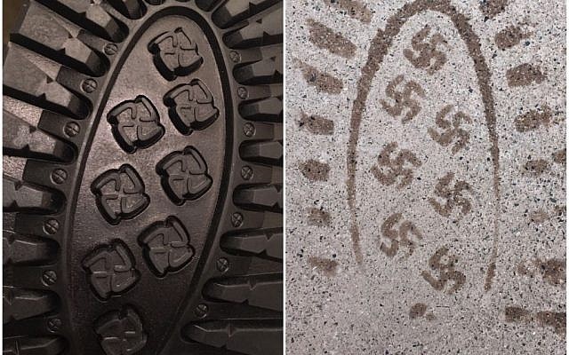 The picture posted to by a Reddit user in January 2017 shows the swastika imprint left by his boots (IMGUR)