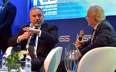 Defense Minister Avigdor Liberman speaks at the annual international conference of the Institute for National Security Studies in Tel Aviv on January 24, 2017. (Ariel Hermoni/Defense Ministry) 