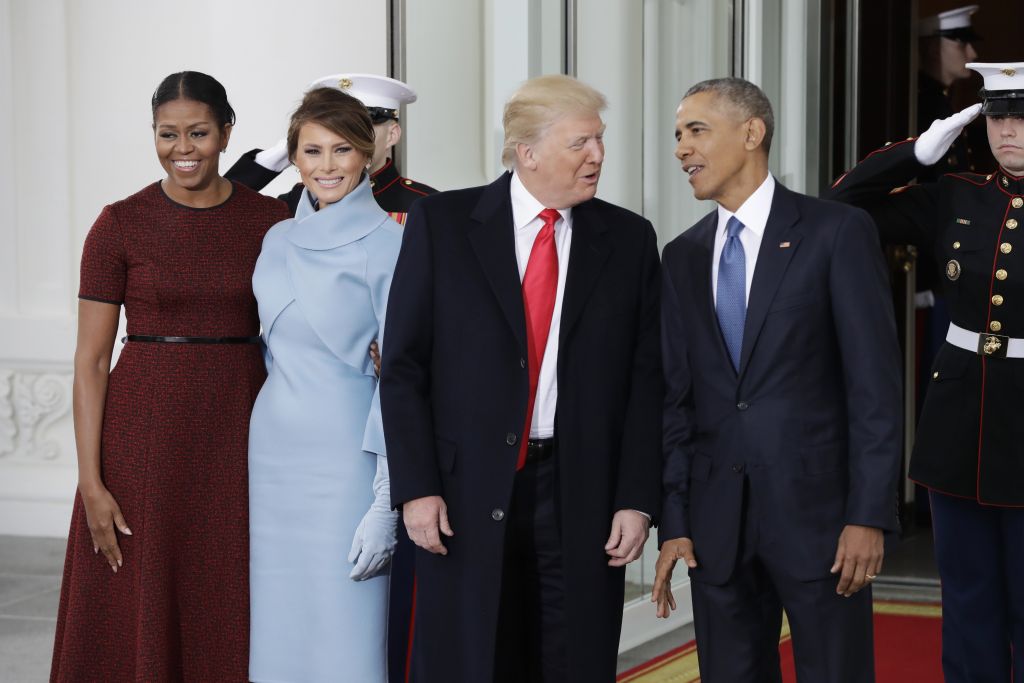 President Barack Obama and first lady Michelle Obama pose with President-elect Donald Trump and his wife Melania at the White House in Washington, Friday, Jan. 20, 2017. (AP Photo/Evan Vucci)