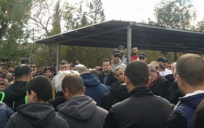 Joint (Arab) List leader Ayman Odeh (center) with fellow MKs from the Joint (Arab) List at the funeral of Lian Zaher Nasser on Tuesday, January 2, 2017. (Credit: Joint (Arab) List spokesperson)