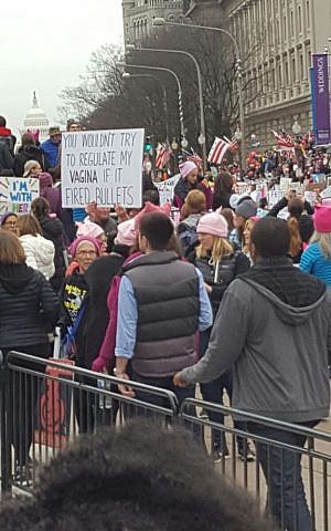 The crowd at the Women's March in Washington, DC on Saturday spilled over far beyond areas designated for the protest. (Rebecca Stoil/Times of Israel)