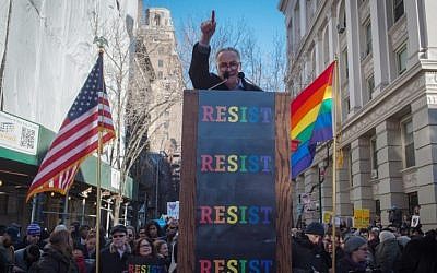 Illustrative: US Senator Charles Schumer speaks at a rally in front of the Stonewall Inn in solidarity with immigrants, asylum seekers, refugees, and the LGBT community on February 4, 2017 in New York. (AFP PHOTO / Bryan R. Smith)