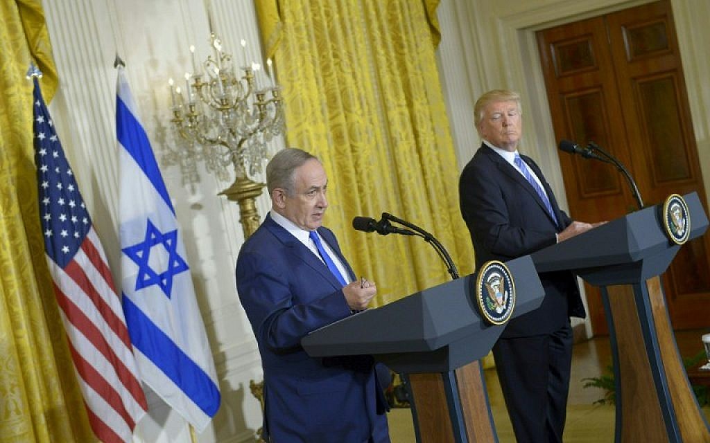 US President Donald Trump and Prime Minister Benjamin Netanyahu hold a joint press conference at the White House in Washington, DC February 15, 2017 (AFP PHOTO / Mandel Ngan)