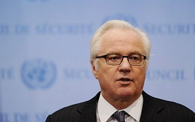 Vitaly Churkin, Russia's Ambassador to the United Nations speaking to the media after a closed-door session of the Security Council to discuss the situation in Ukraine at UN headquarters in New York, March 7, 2014. (AFP Photo/Stan Honda/File)