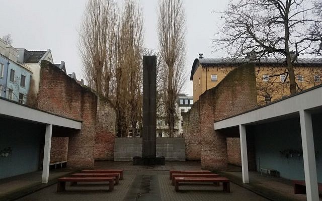 In Amsterdam, a Holocaust memorial was erected in the former theater where 80,000 Dutch Jews were incarcerated before deportation to Nazi transit camps such as Westerbork, January 15, 2017 (Matt Lebovic/The Times of Israel)