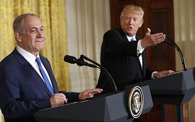 President Donald Trump and Israeli Prime Minister Benjamin Netanyahu participate in a joint news conference in the East Room of the White House in Washington, Wednesday, Feb. 15, 2017. (AP Photo/Pablo Martinez Monsivais)