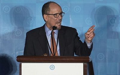 Former Labor Secretary Tom Perez, winning candidate to chair the Democratic National Committee, speaks during the general session of the DNC winter meeting in Atlanta, Saturday, Feb. 25, 2017. (AP Photo/Branden Camp)