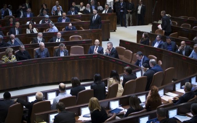 View of the plenum hall in the Israeli parliament on February 6, 2017.  (Yonatan Sindel/Flash90)