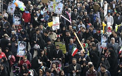 Iranians march in an annual rally commemorating the anniversary of the 1979 Islamic revolution, which toppled the late pro-US Shah, Mohammad Reza Pahlavi, in Tehran, Iran, Friday, Feb. 10, 2017. (Vahid Salemi/AP) 