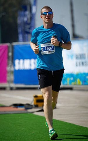 Noah Roth finishing the Tel Aviv Marathon in 2016. (Courtesy of Roth)
