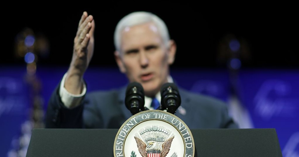 Vice President Mike Pence speaks at the Republican Jewish Coalition annual leadership meeting, Friday, Feb. 24, 2017, in Las Vegas. (AP Photo/John Locher)