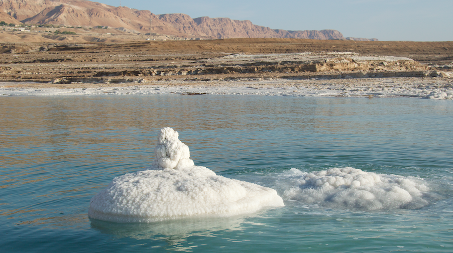 The salt formation at the launch site on the Dead Sea pictured on April 15, 2016, on the first trip Noam Bedein took with Jaky Ben Zaken. (courtesy Noam Bedein)