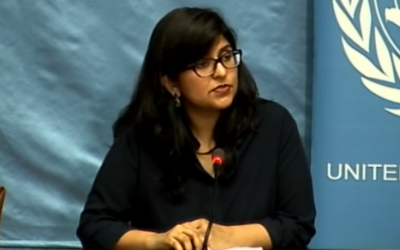 Ravina Shamdasani, spokesperson for the UN Office of the High Commissioner for Human Rights, at a press conference in Geneva, February 24, 2017 (UN screenshot).