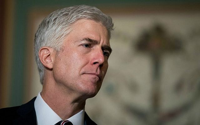 Supreme Court nominee Neil Gorsuch at a news conference on Capitol Hill, February 1, 2017. (Drew Angerer/Getty Images/via JTA)