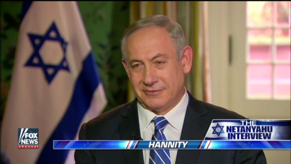 Prime Minister Benjamin Netanyahu speaks with Fox News's Sean Hannity, February 16, 2017 (Screen capture: Fox News)