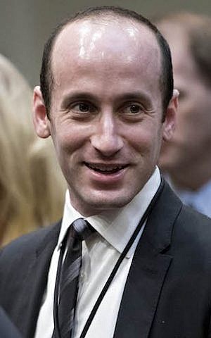 Stephen Miller, White House senior adviser for policy, at a session on law enforcement held at the White House, Feb. 7, 2017. (Andrew Harrer – Pool/Getty Images via JTA)