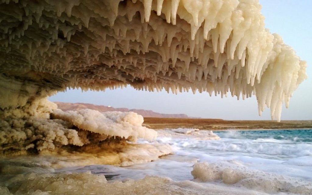 Salt stalactite formations at the Dead Sea. (courtesy Noam Bedein)