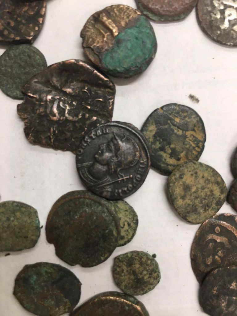 Ancient coins confiscated by Israeli authorities from Palestinian man crossing into the West Bank at the Allenby Bridge on February 16, 2017. (Israel Customs Authority)